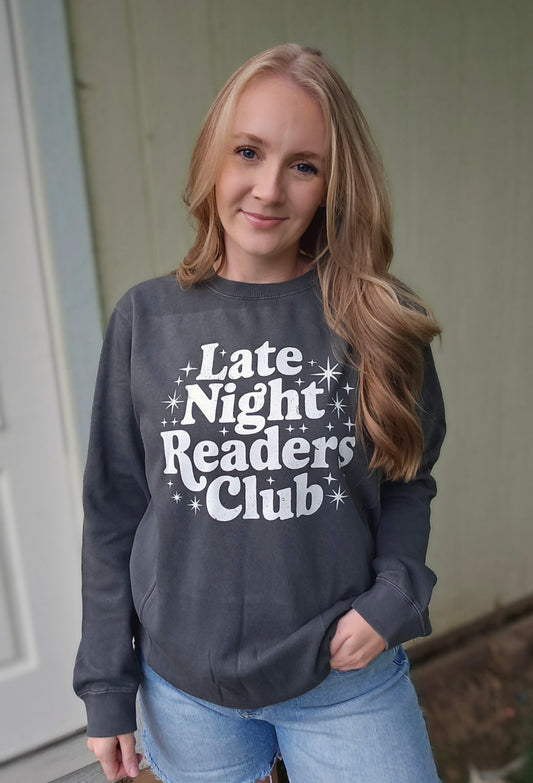 LATE NIGHT READERS CLUB Charcoal Vintage Wash Crewneck