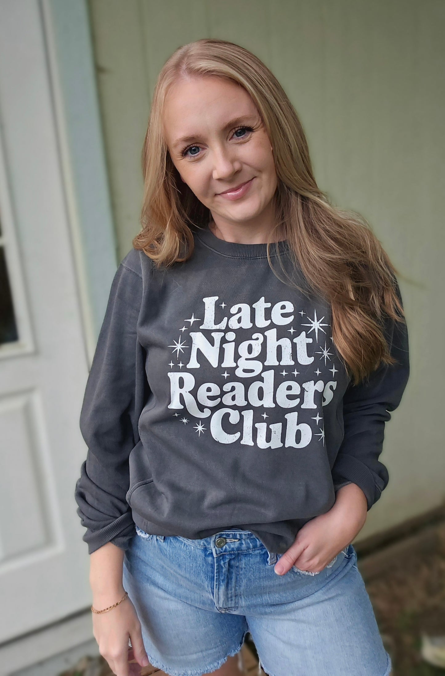 LATE NIGHT READERS CLUB Charcoal Vintage Wash Crewneck