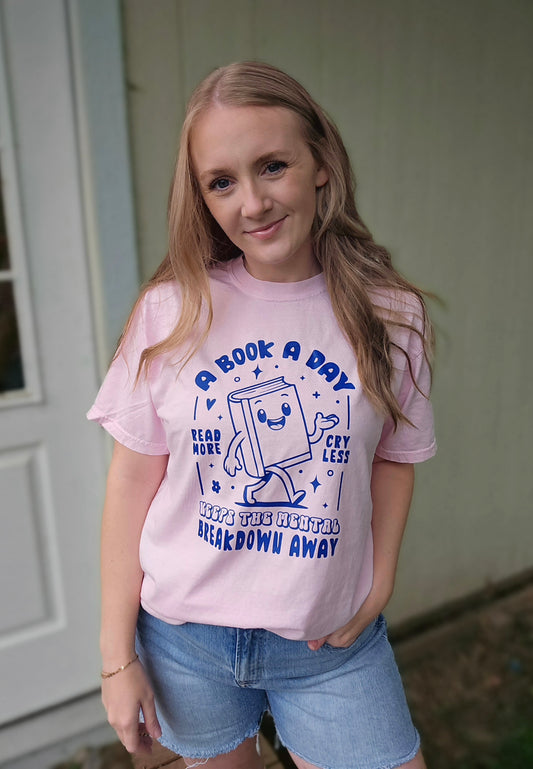 A BOOK A DAY Pink Vintage Wash Tee
