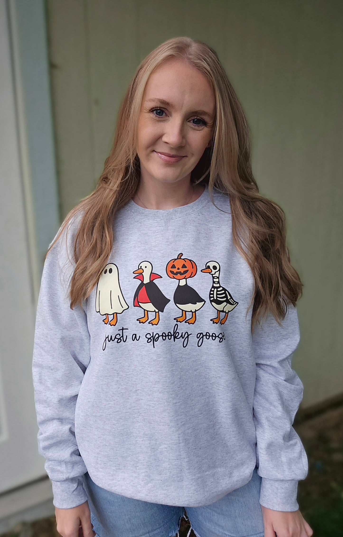 JUST A SPOOKY GOOSE Ash Grey Crewneck Sweatshirt