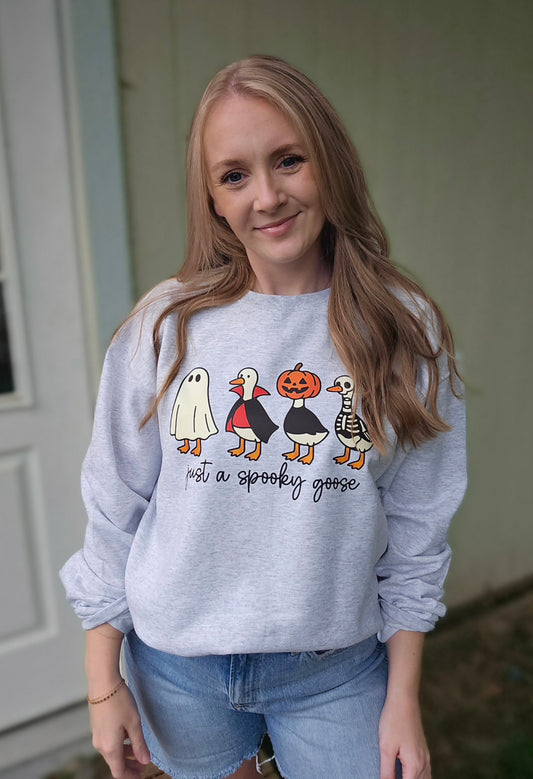 JUST A SPOOKY GOOSE Ash Grey Crewneck Sweatshirt