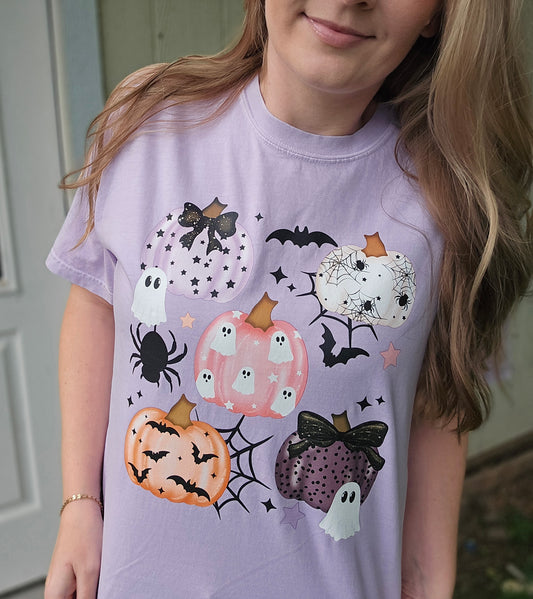 PREPPY PUMPKIN COLLAGE Lavender Vintage Wash Tee
