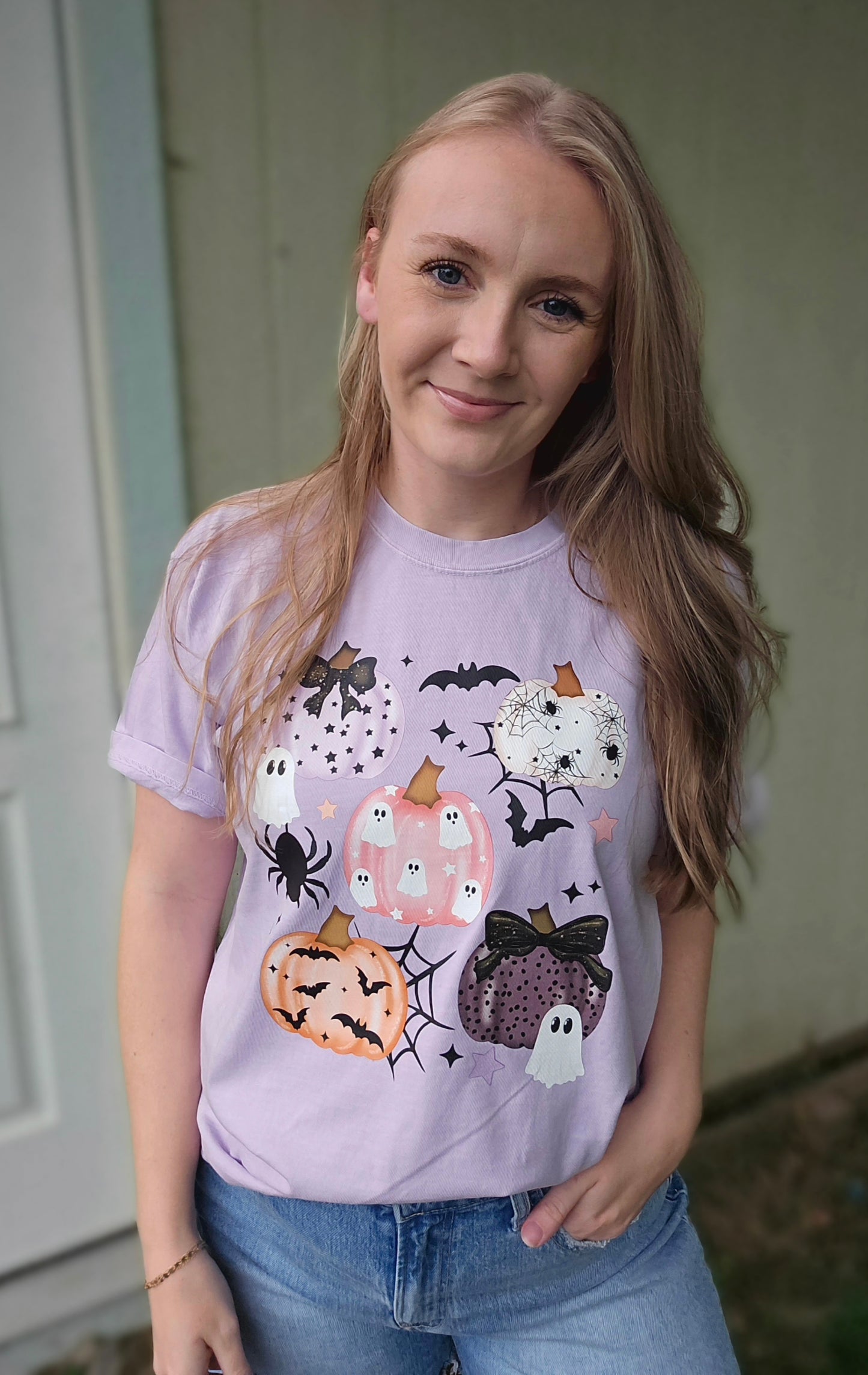 PREPPY PUMPKIN COLLAGE Lavender Vintage Wash Tee
