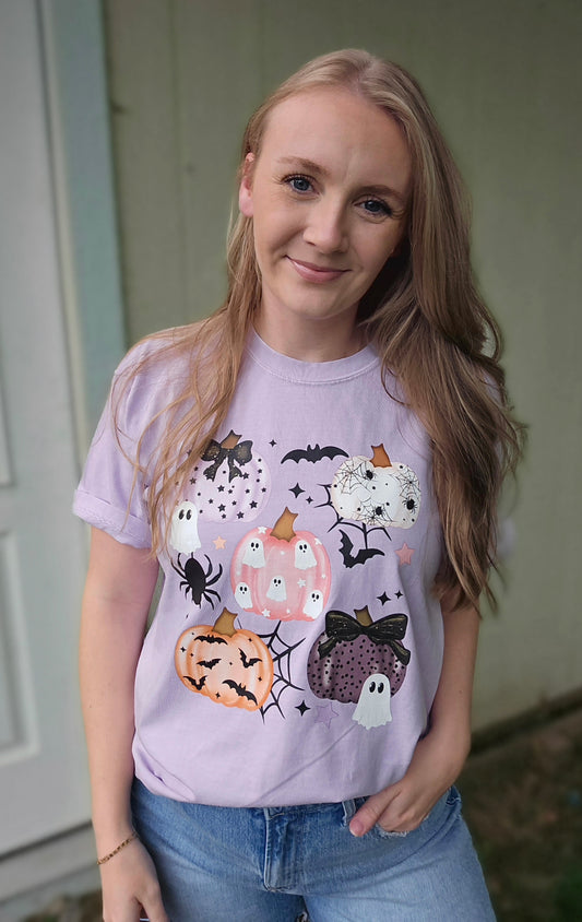 PREPPY PUMPKIN COLLAGE Lavender Vintage Wash Tee