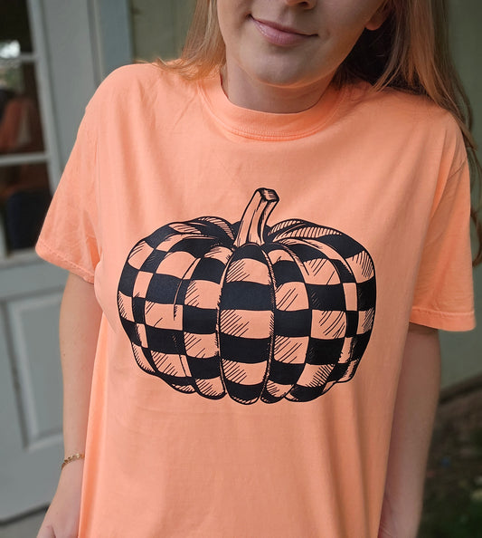 CHECKERED PUMPKIN Neon Peach/Orange Vintage Wash Tee