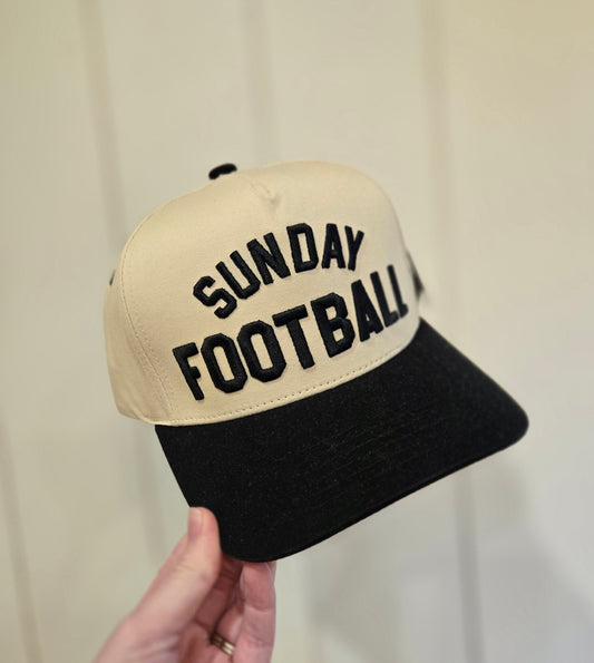 SUNDAY FOOTBALL Embroidered Black/Beige Trucker Hat