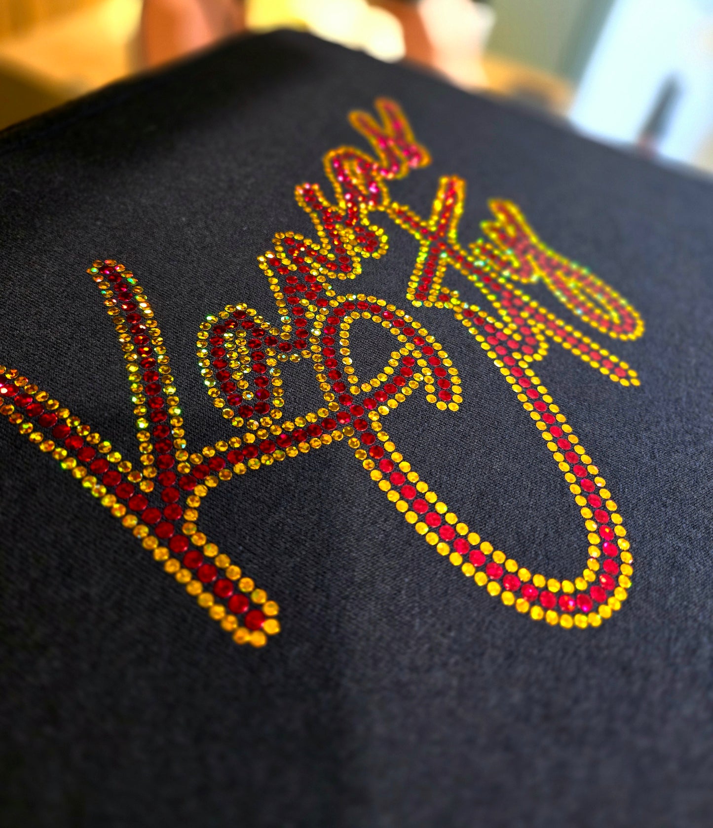 KANSAS CITY Script Spangle Black Crewneck Sweatshirt