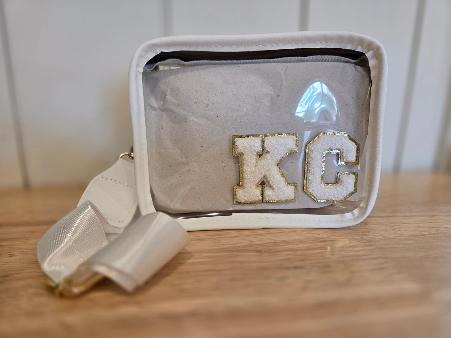 KC CHENILLE White/Clear Stadium Bag
