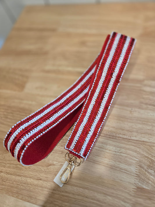 KC Striped Red/White Beaded Stadium Bag Strap
