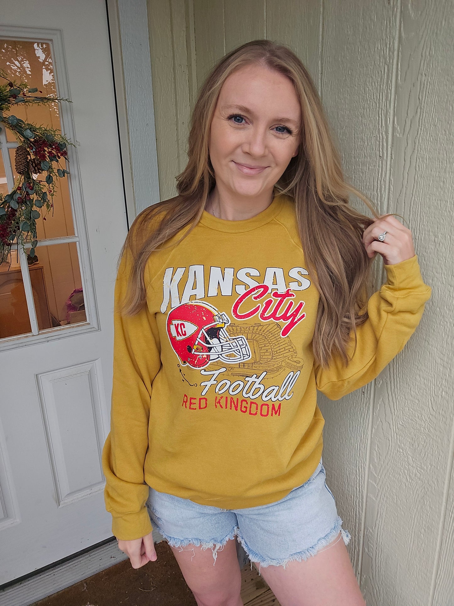 KANSAS CITY Retro Stadium Mustard Crewneck Sweatshirt