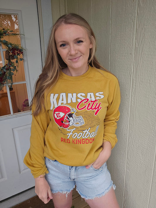 KANSAS CITY Retro Stadium Mustard Crewneck Sweatshirt