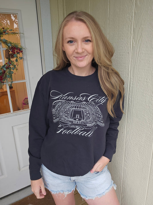 KC STADIUM Black Vintage Wash Crewneck