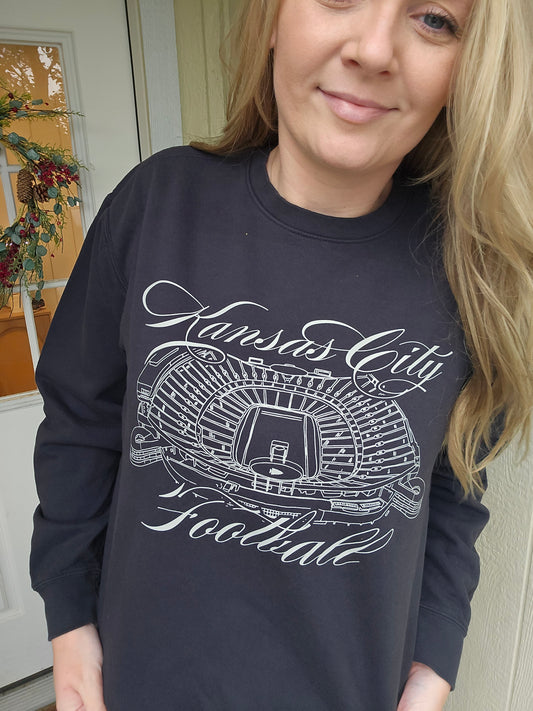 KC STADIUM Black Vintage Wash Crewneck