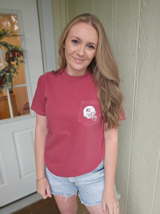 ON GAMEDAYS WE ROOT FOR KC Red Pocket Vintage Tee