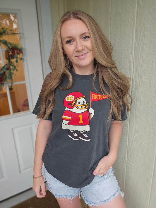 KC FOOTBALL GHOST Charcoal Vintage Wash Tee