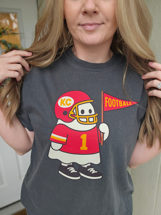 KC FOOTBALL GHOST Charcoal Vintage Wash Tee