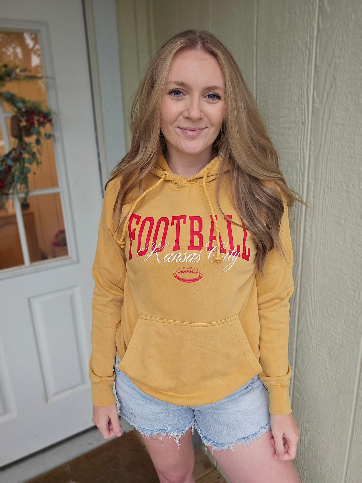SCRIPT KC FOOTBALL Mustard Vintage Wash Hoodie