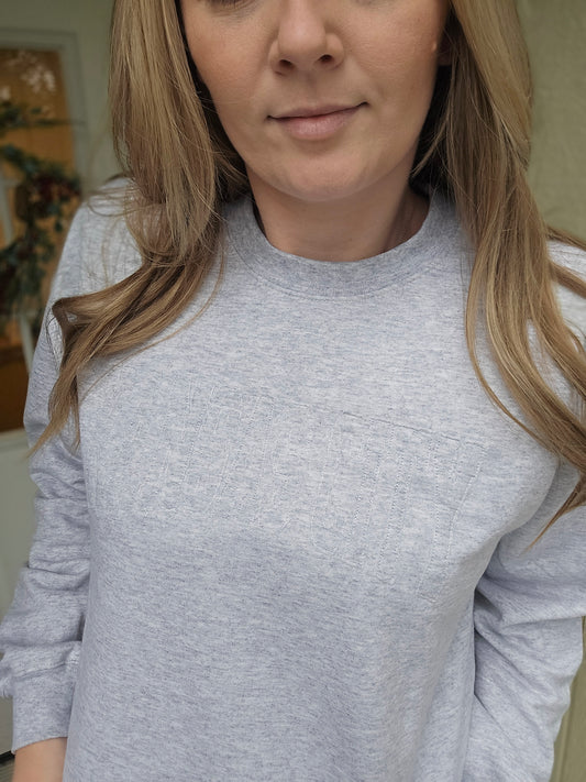 KC Varsity Tone-on-Tone Embroidered Ash Grey Crewneck