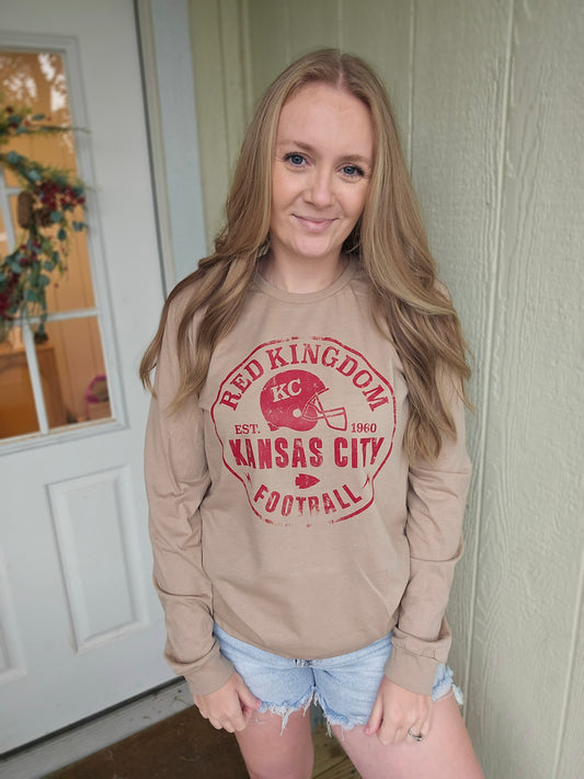 RED KINGDOM Distressed Circle Taupe Long Sleeve Tee
