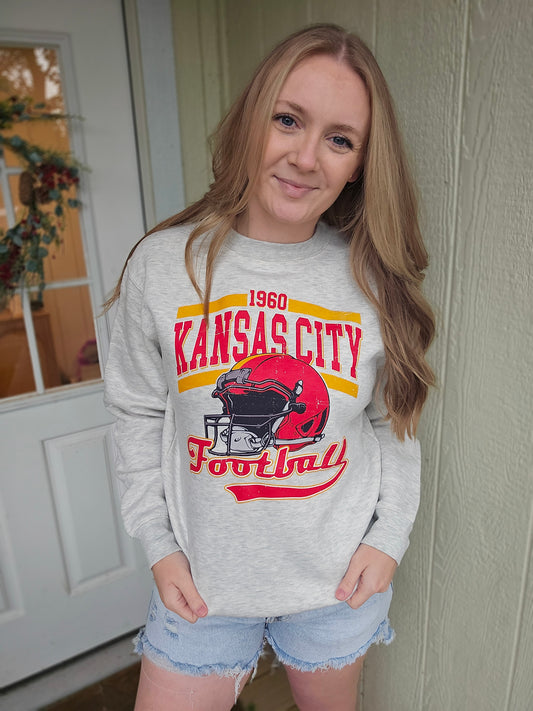 KC 1960 RETRO HELMET Heather Grey Crewneck Sweatshirt