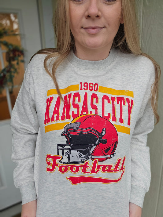KC 1960 RETRO HELMET Heather Grey Crewneck Sweatshirt