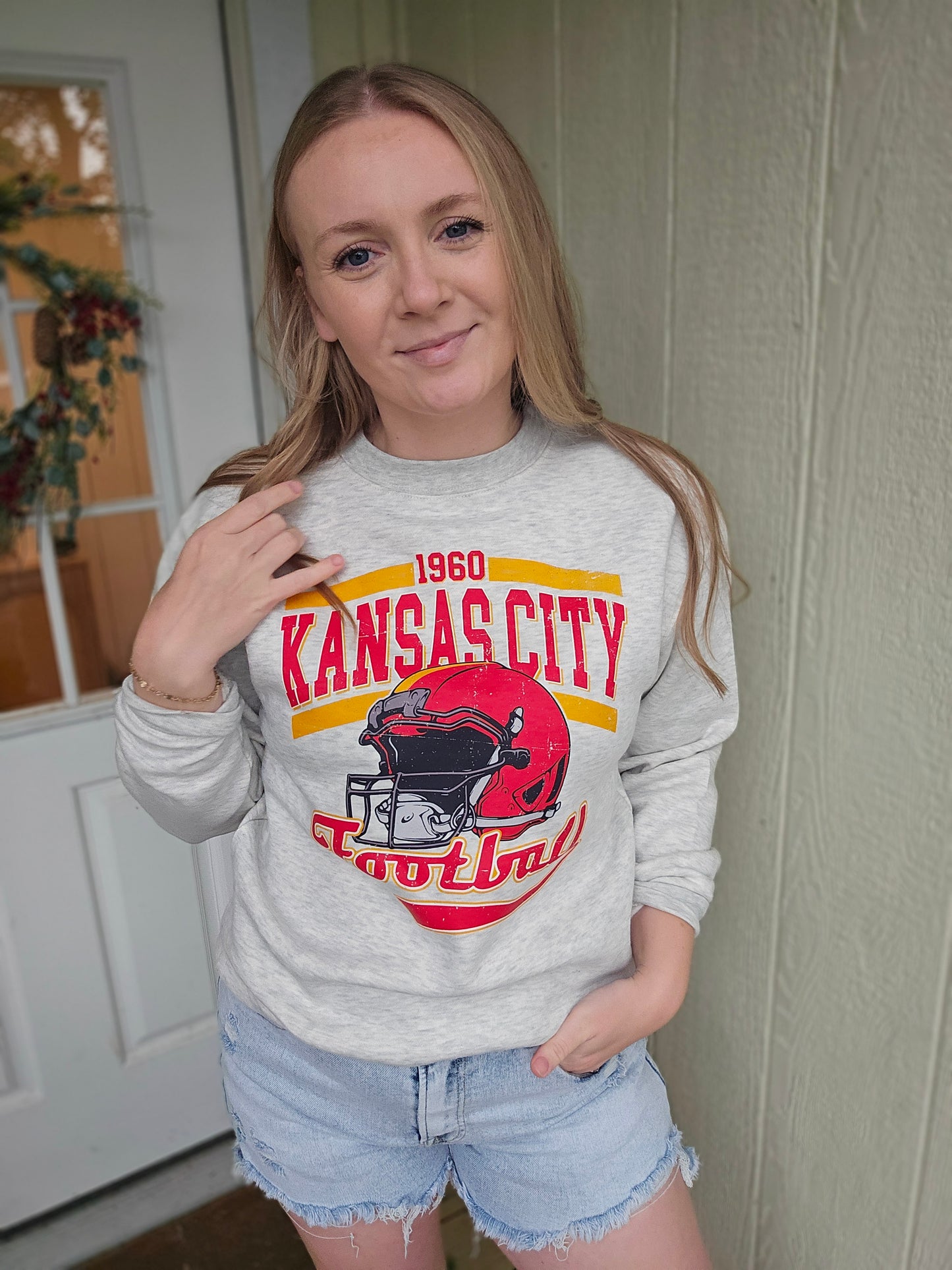 KC 1960 RETRO HELMET Heather Grey Crewneck Sweatshirt