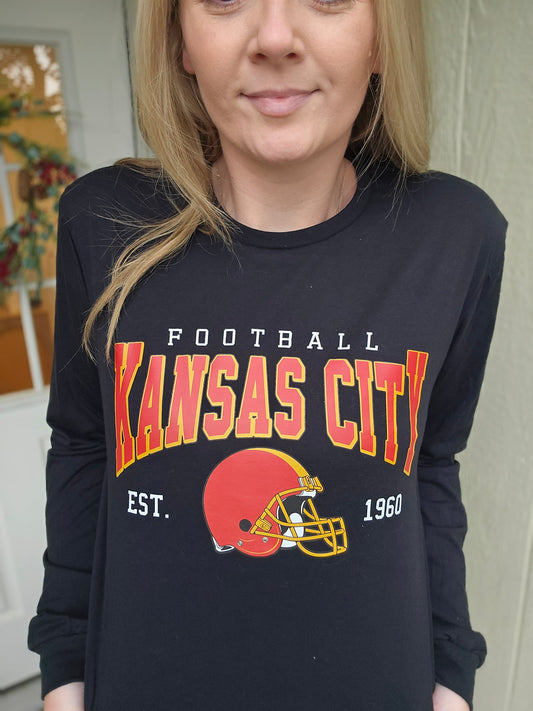 KANSAS CITY FOOTBALL 1960 Black Long Sleeve Tee