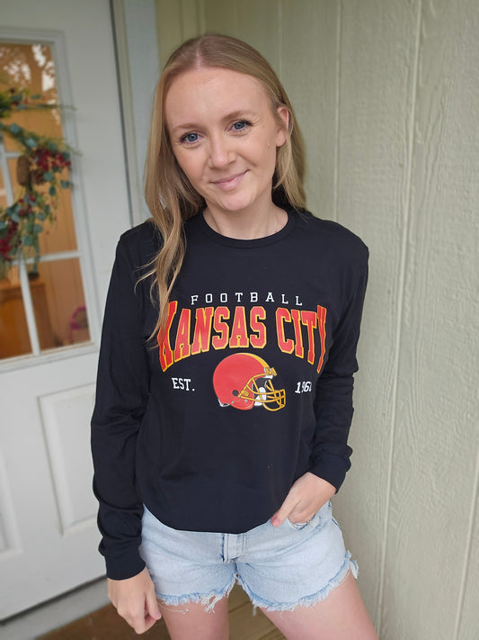 KANSAS CITY FOOTBALL 1960 Black Long Sleeve Tee