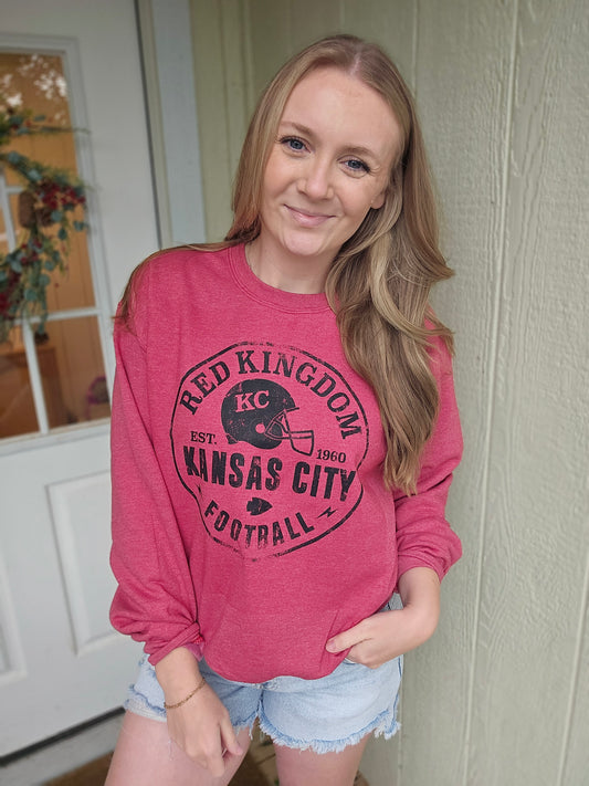 RED KINGDOM Distressed Circle Heather Red Crewneck Sweatshirt
