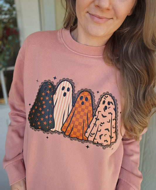 PREPPY GHOST QUAD Salmon Vintage Wash Crewneck