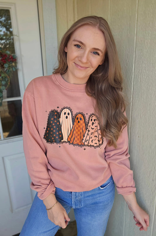 PREPPY GHOST QUAD Salmon Vintage Wash Crewneck