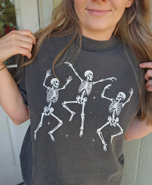 DANCING SKELLIES Charcoal Oversized Vintage Wash Tee