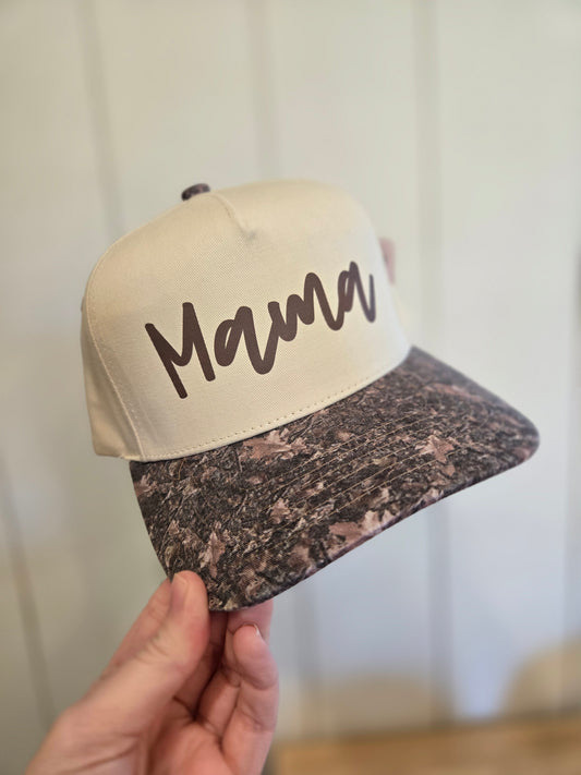 MAMA Script Camo Trucker Hat