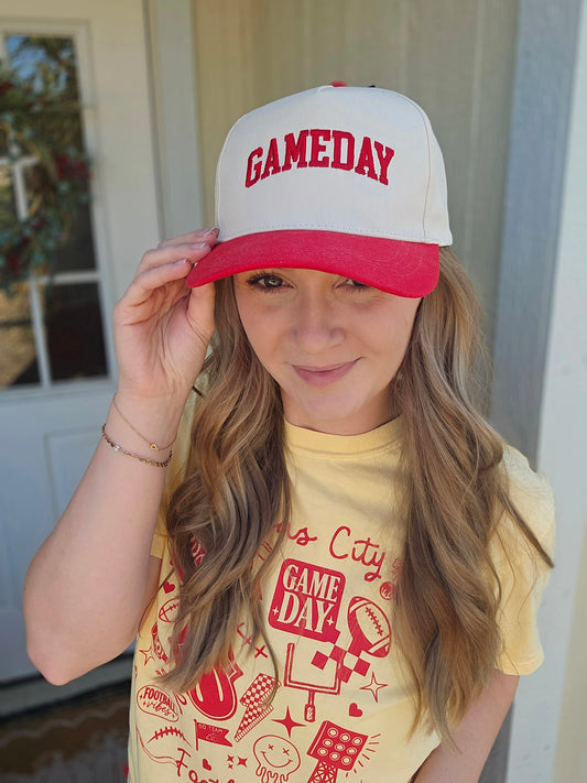 GAMEDAY Embroidered Red/Beige Trucker Hat