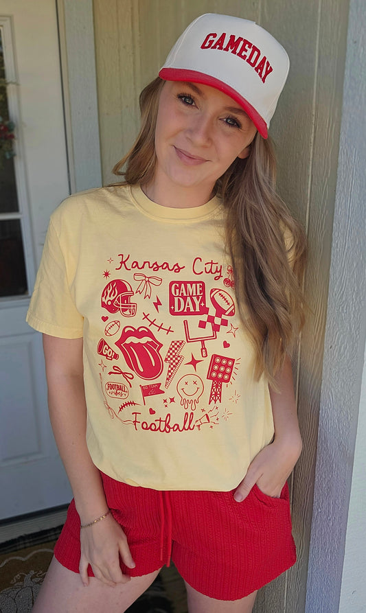 KC DOODLE Butter Yellow Vintage Wash Tee