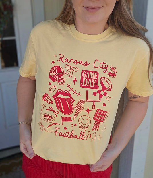 KC DOODLE Butter Yellow Vintage Wash Tee