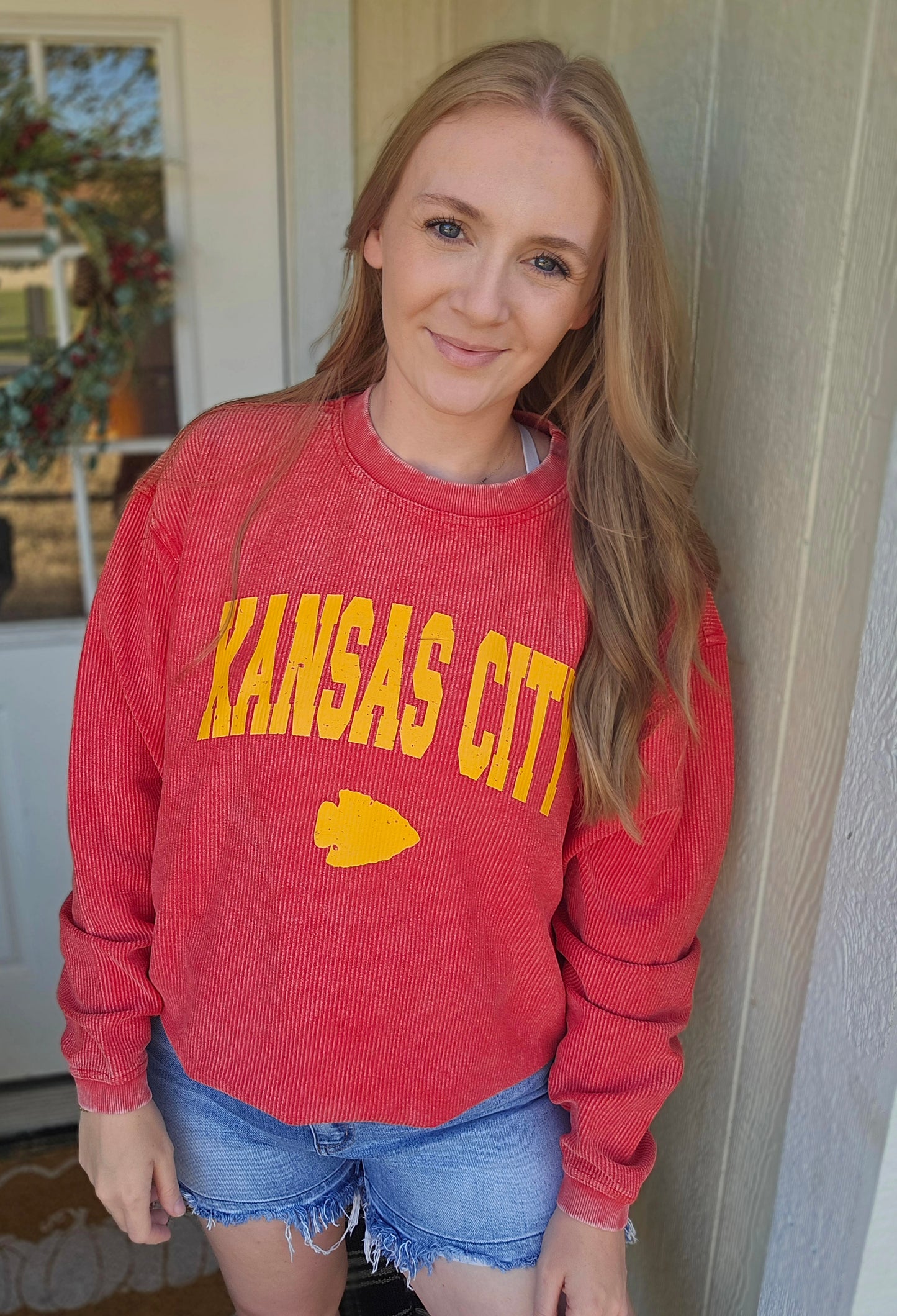 KANSAS CITY Arrow Red Corded Crewneck Sweatshirt