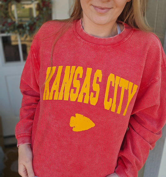 KANSAS CITY Arrow Red Corded Crewneck Sweatshirt