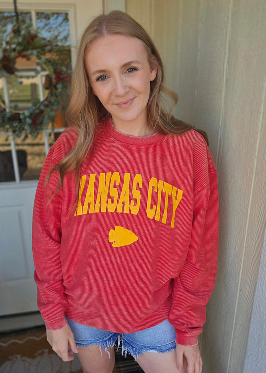 KANSAS CITY Arrow Red Corded Crewneck Sweatshirt