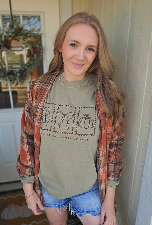 I LOVE FALL MOST OF ALL Stamp Taupe Long Sleeve Tee