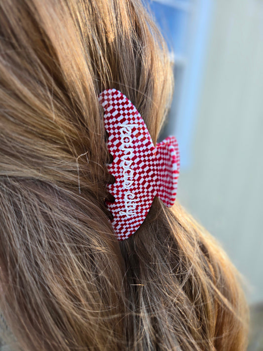 KANSAS CITY SCRIPT Checkered Engraved Claw Clip