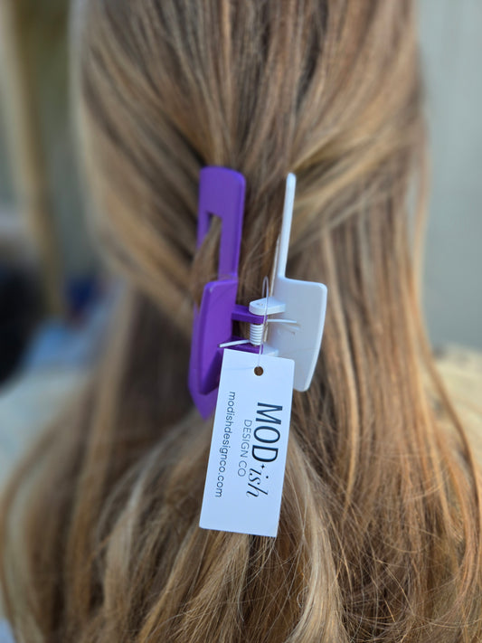 2-TONE White/Purple Claw Clip