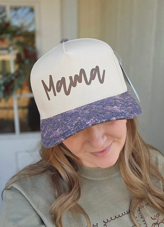 MAMA Script Camo Trucker Hat