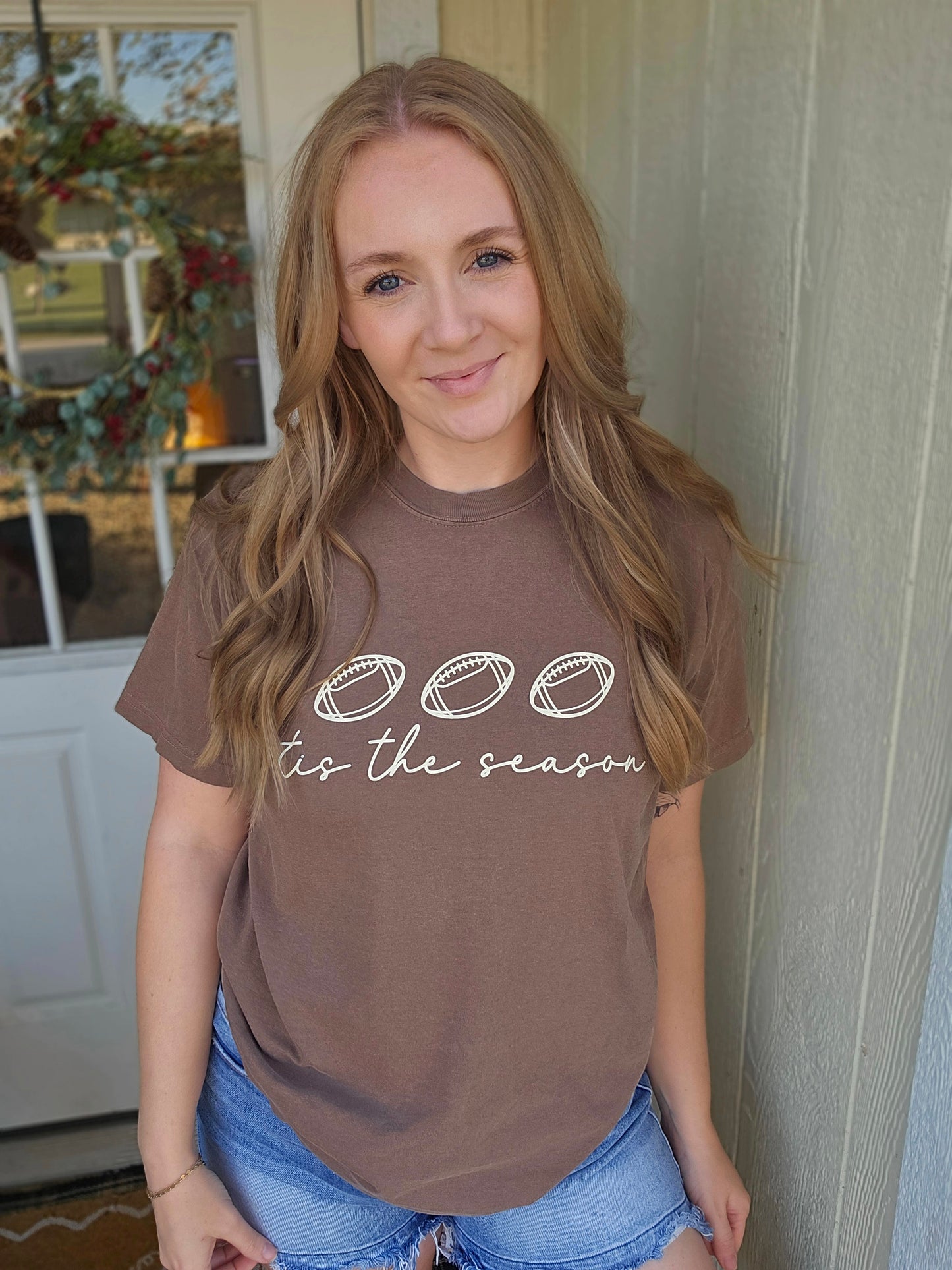 TIS THE SEASON Football Espresso Vintage Wash Tee