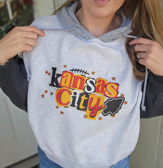 KANSAS CITY Graffiti *Glitter* ColorBlock *Cropped* Hoodie