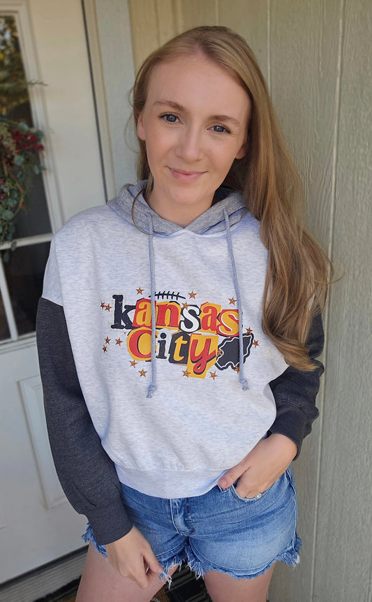 KANSAS CITY Graffiti *Glitter* ColorBlock *Cropped* Hoodie