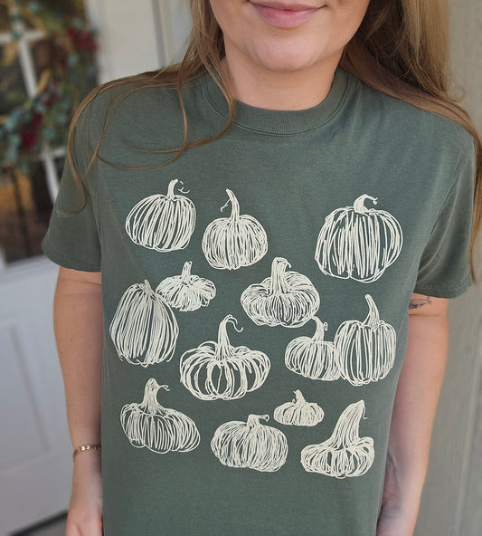 SIMPLE PUMPKIN Olive Green Vintage Wash Tee