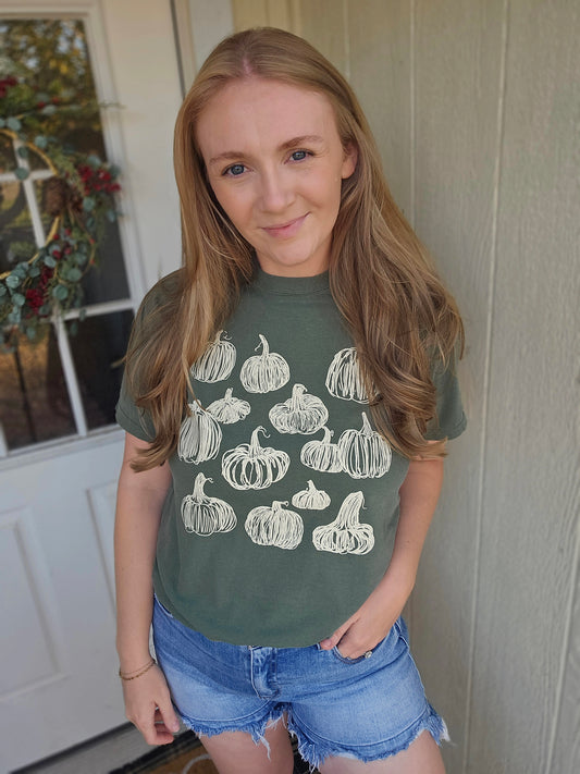 SIMPLE PUMPKIN Olive Green Vintage Wash Tee