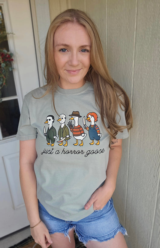 JUST A HORROR GOOSE Sage Vintage Wash Tee