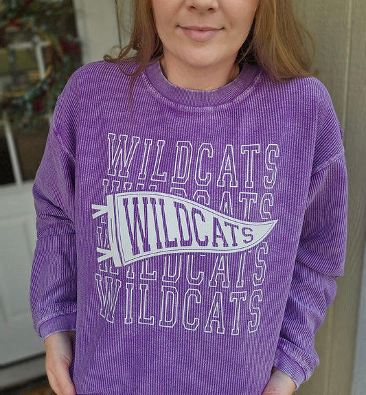 WILDCATS PENNANT Purple Corded Crewneck Sweatshirt